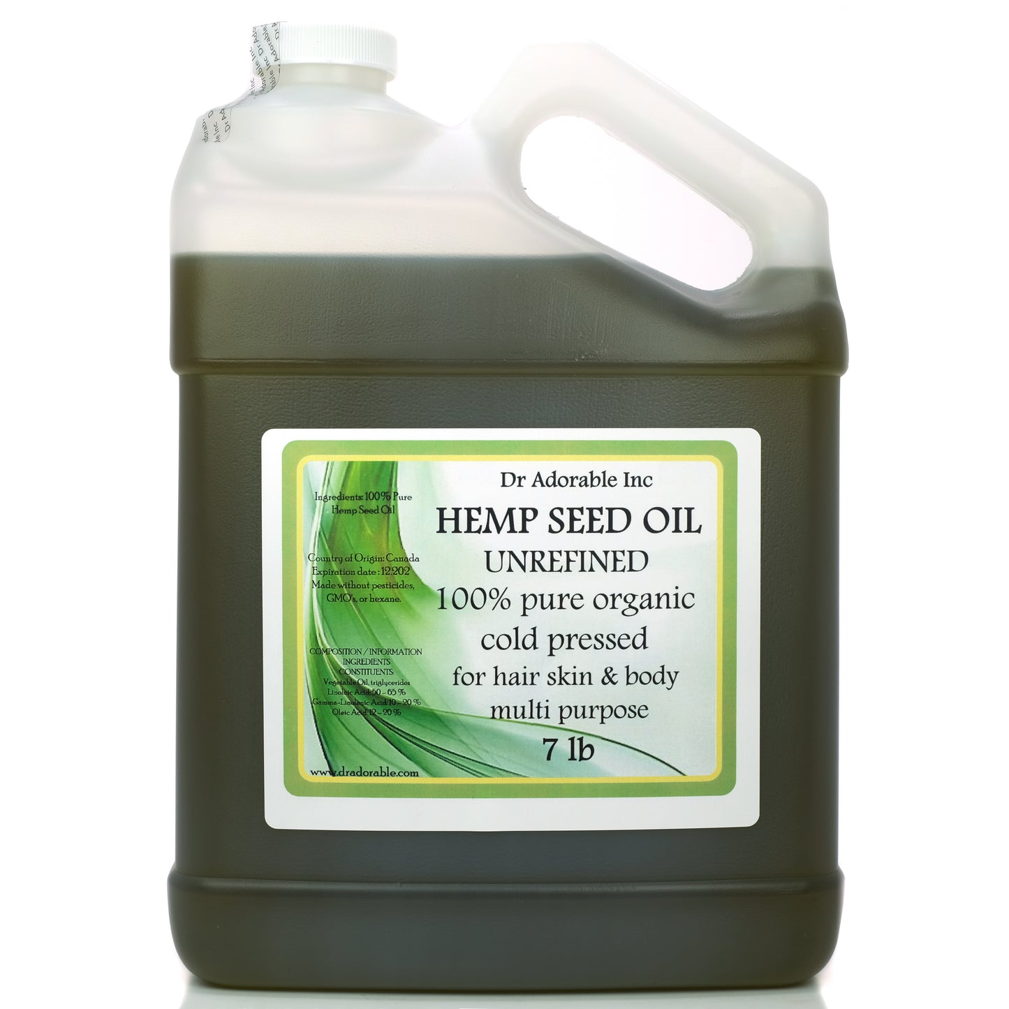 Hemp Seed Oil Unrefined - 100% Pure Natural Cold Pressed Organic