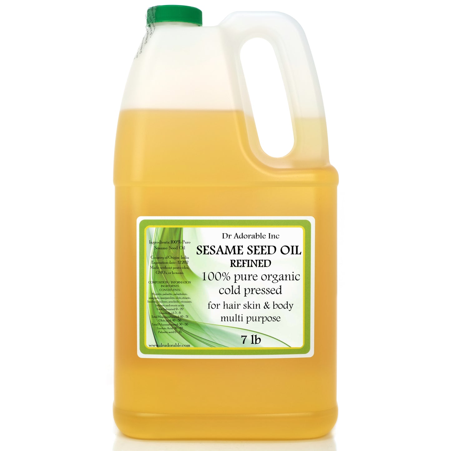 Sesame Seed Oil Refined - 100% Pure Natural Organic Cold Pressed