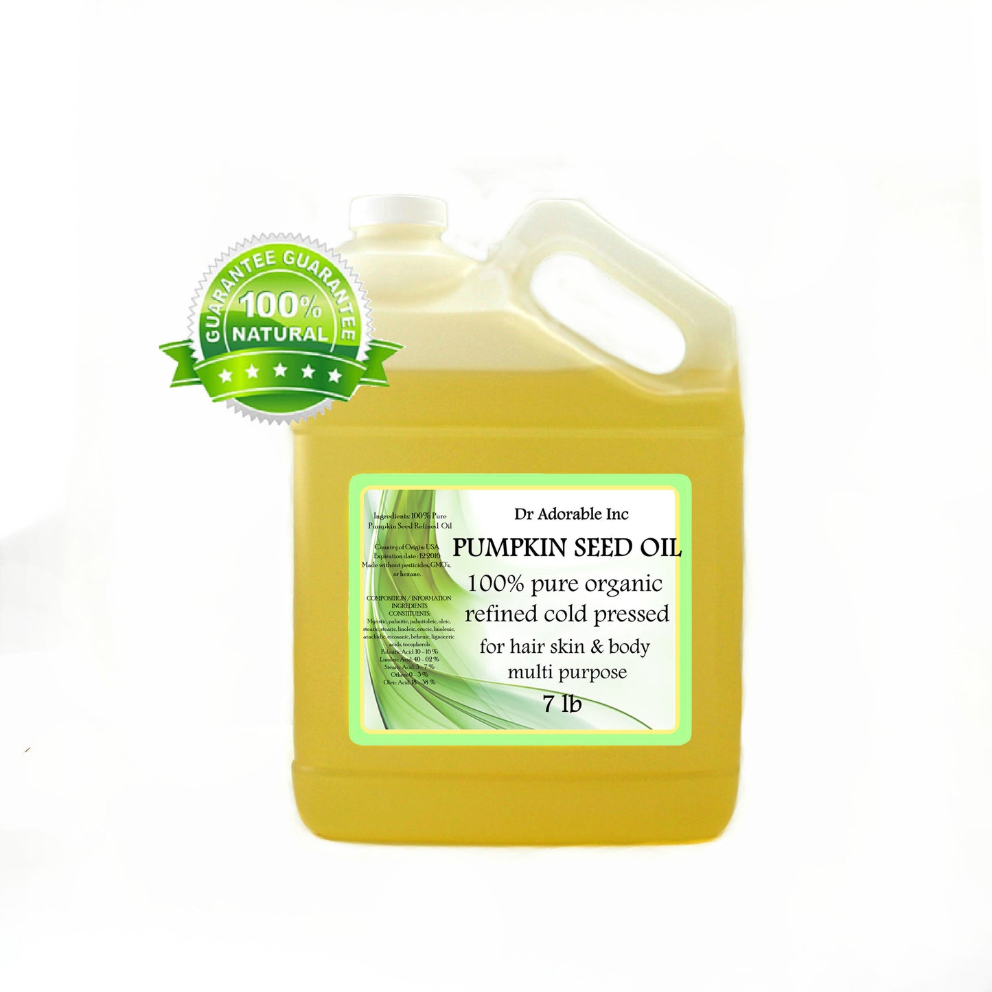 Pumpkin Seed Oil Refined - 100% Pure Natural Premium Organic Cold Pressed